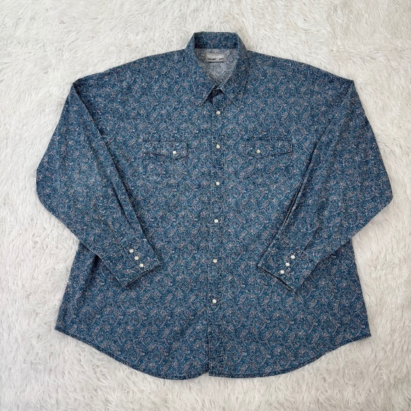 Wrangler Wrancher Pearl Snap Long Sleeve Button Down Shirt‎ - Picture 1 of 4